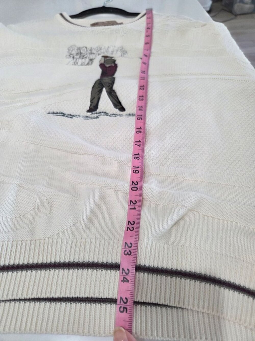 VTG Shenandoah Golf Sweater Mens Sz M Ivory Textured 3D Knit Embroidered 90s - Picture 11 of 11